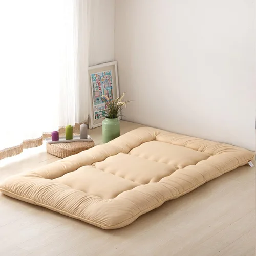 Vista 2 de Colchón beige para suelo, colchón futón para dormir, tapete grueso de tatami, colchón plegable para niños y adultos, color beige, Matrimonial_XL 47