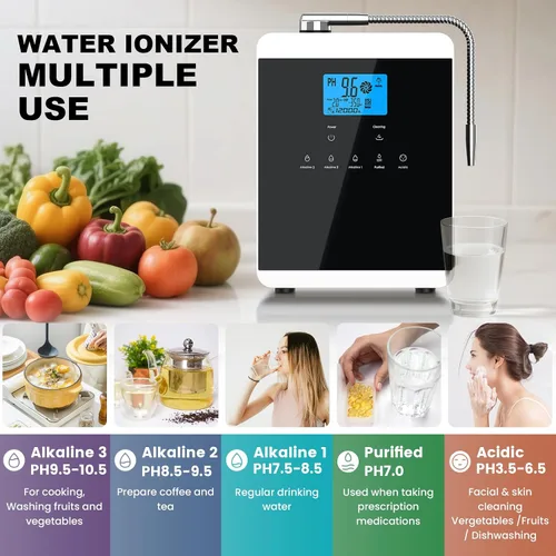 Vista 6 de Máquina ionizadora de agua alcalina para el hogar, 11 placas de titanio, máquina de agua alcalina, purificador de agua ácido pH 4-10.5, filtro