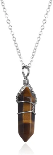 Vista 3 de 1 collar con colgante de piedras preciosas naturales curativas de cuarzo de cristal reiki chakras, piedras preciosas de 18 pulgadas, joyería