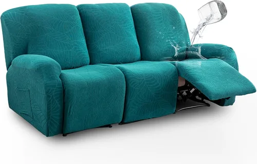 Vista 33 de vctops Funda repelente al agua para silla reclinable de 4 piezas con bolsillo lateral, diseño de hojas de jacquard, elástica, suave, protector