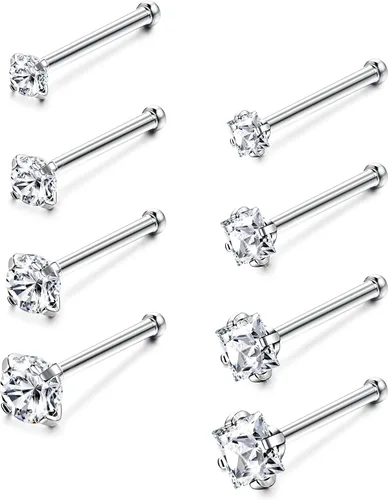 Vista 8 de Jstyle Anillos de nariz hipoalergénicos de acero inoxidable quirúrgico de 0.61 oz y 0.78 onzas (0.63 oz), 0.71 oz, circonita cúbica, piercing