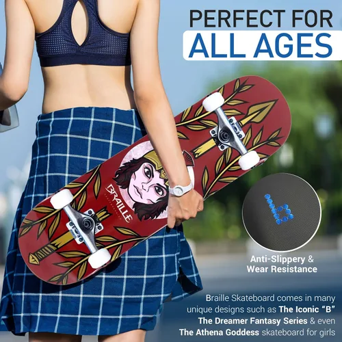 Vista 5 de Braille - Patineta completa para adultos, adolescentes, niños y niñas, patineta estándar para trucos de 31.5 pulgadas