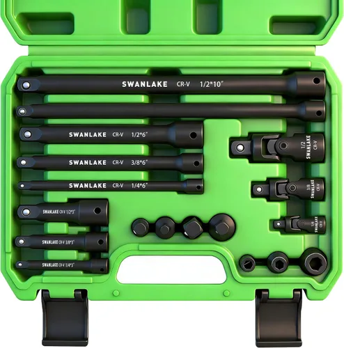 Vista 11 de Juego de adaptadores giratorios de impacto de 7 piezas, 1/4" 3/8" 1/2" Drive Universal Joint Socket Set CR-MO Steel, reductor de enchufes de junta