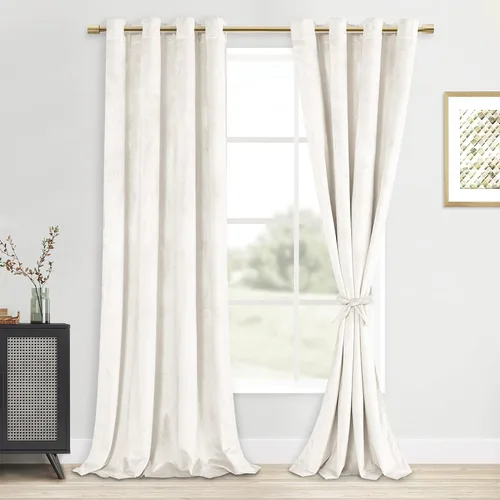 Vista 8 de DWCN - Juego de 2 paneles de cortina de terciopelo con ojales negros, tratamiento de ventanas con aislamiento térmico, apilables, decoración moderna