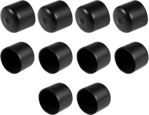Vista 108 de uxcell 10 tapas de goma para extremos de 0.591 in de identificación, tapa de extremo redondo, protectores de rosca de tornillo, color negro