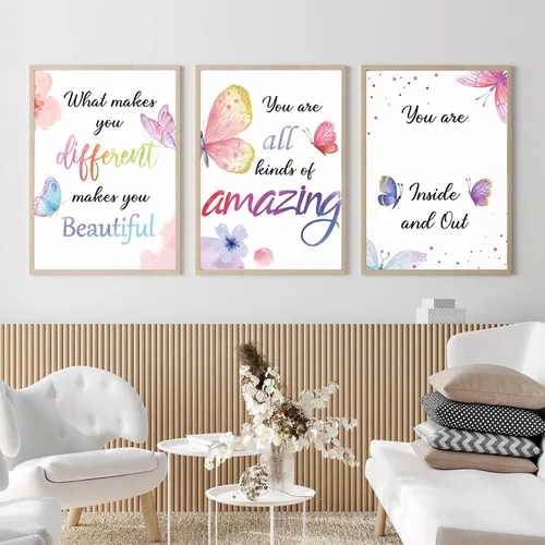 Vista 3 de Zonon Juego de 9 piezas de decoración de pared de mariposa en acuarela, con cita inspiradora de mariposas, 8 x 10 pulgadas, frases motivacionales