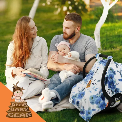 Vista 6 de Dear Baby Gear Toldo floral para asiento de automóvil para bebé con apertura de botón a presión, funda de asiento de automóvil para recién nacidos