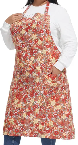 Vista 27 de Delantales de algodón y lino para hornear, talla grande, para mujer, con bolsillos, cocina