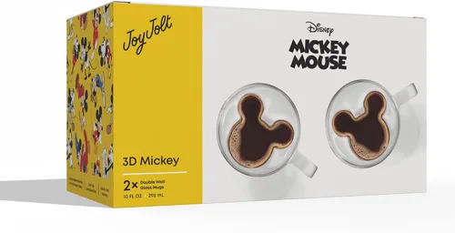 Vista 8 de JoyJolt Disney - Juego de 2 tazas de vidrio 3D de Mickey Mouse, tazas de café de vidrio de doble pared aisladas de 10 onzas con diseño 3D, juego