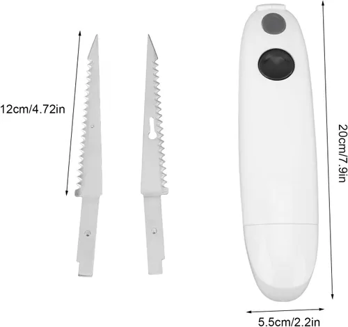 Vista 4 de Cuchillo eléctrico para carne, sin cable, funciona con pilas, cuchillo para tallar pavos de acero inoxidable, cuchillo de filete eléctrico