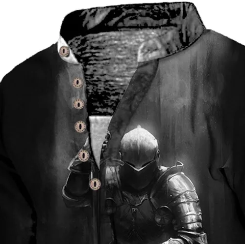 Vista 2 de Men's Medieval Vintage Templar Knight Long Sleeve T Shirt Crusader Printed Henley Shirts