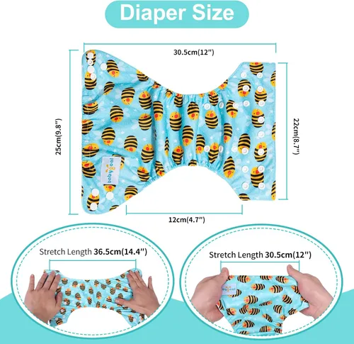 Vista 3 de babygoal Pañales de tela para recién nacidos, paquete de 13 unidades para niños prematuros de 5-12 libras, 6 unidades con 6 insertos y bolsa