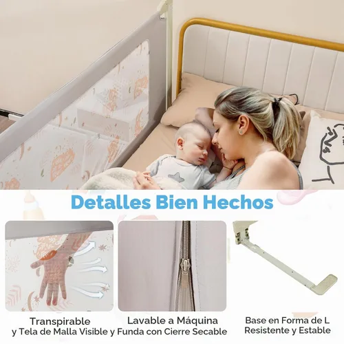 Vista 3 de BABY JOY Riel de cama para niños pequeños, rieles laterales de seguridad extra largos de elevación vertical de 59 pulgadas con doble bloqueo Gris