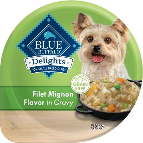 Vista 22 de Blue Buffalo Delicias Copa de alimentos de perro mojada de la raza pequeña adulta natural, sabor de pollo asado en salsa abundante 3.5-oz