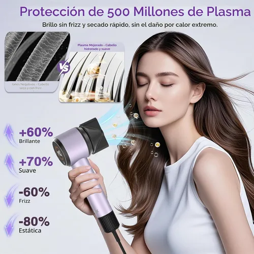 Vista 5 de Secador de pelo iónico con sensor de ajuste automático, secador de pelo AI con difusor magnético, secador de pelo de alta velocidad de 160000 RPM