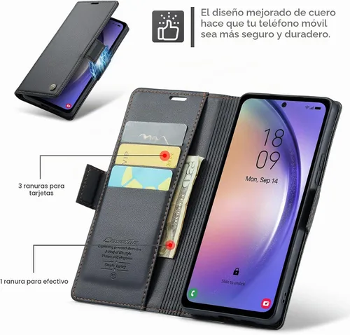 Vista 3 de Compatible con Samsung Galaxy A54 - Funda tipo cartera con bloqueo RFID, funda de piel con función atril para Samsung Galaxy A54 5G de 6.4 pulgadas