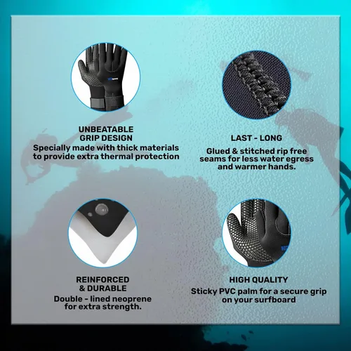 Vista 6 de H2ODYSSEY Ultrazip Therma Grip Glove - Five Finger Water Glove for Men and Women - Velcro Straps- Anti Skid Palm Grips
