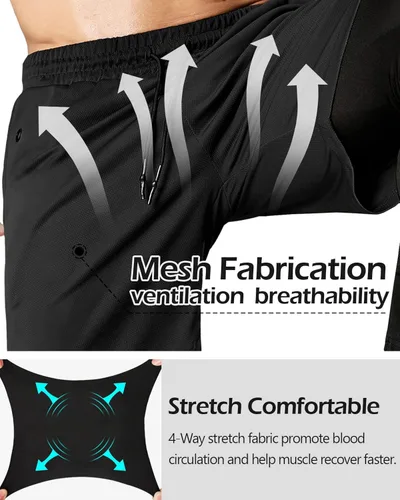 Vista 5 de Aolesy Pantalones de correr 2 en 1 para hombre, pantalones de compresión para entrenamiento de gimnasio para hombre, pantalones deportivos