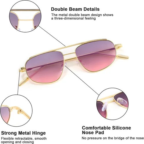 Vista 5 de FEISEDY Gafas de sol estilo aviador retro de moda para mujeres y hombres, de los años 90, pequeñas gafas vintage con estilo de metal dorado ovaladas