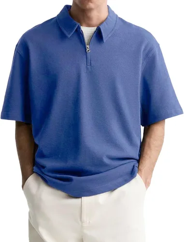 Vista 14 de Camisas polo con cremallera para hombre, camiseta de cuello de moda de verano, talla grande, camisa de golf clásica lisa para exteriores, tops