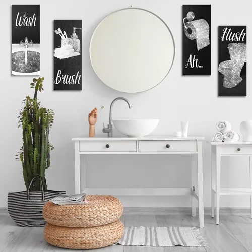 Vista 5 de Chinco 4 piezas de arte de pared divertido para mujeres, decoración de baño 9.84 x 3.94 x 0.2 pulgadas, decoración de baño glamurosa moderna