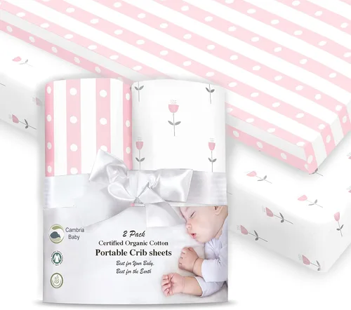 Vista 18 de Sábanas bajeras 100% de algodón orgánico perfectamente compatibles con Graco Pack n Play, Babyletto, Pamo Babe, Hiccapop, Dream on Me, Evenflo, Baby