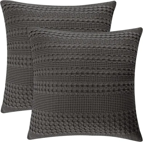 Vista 98 de PHF Fundas de almohada 100% algodón con tejido de gofre de 24 x 24 pulgadas, paquete de 2 fundas cuadradas para decoración elegante del hogar, sin