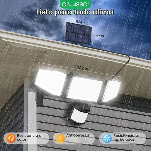 Vista 8 de ALUSSO Luces solares con sensor de movimiento para exteriores de 400 lúmenes, luces de seguridad LED con control remoto, 3 modos