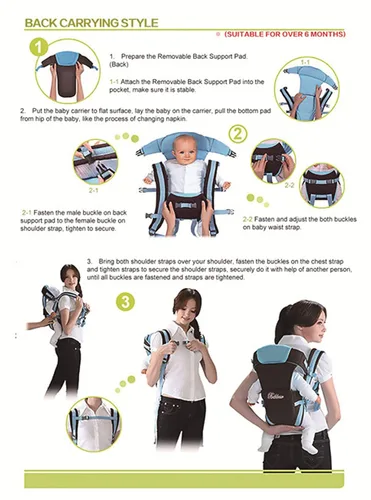 Vista 6 de Mochila 3D ajustable de 4 posiciones, bolsa envolvente suave estructurada ergonómica con correa delantera trasera para bebé recién nacido (azul)