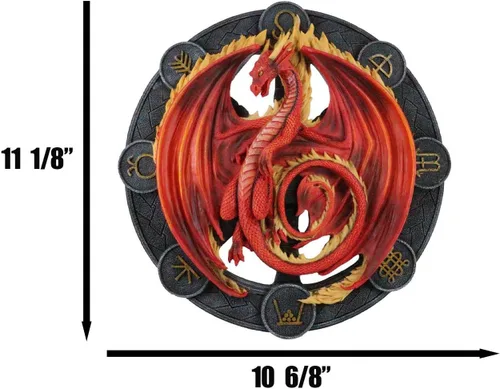 Vista 2 de Ebros Gift Wicca Neo Paganism Sabbats Rueda del Año Fantasía Dragón con símbolos sagrados Decoración de pared Escultura por Anne Stokes Dragons