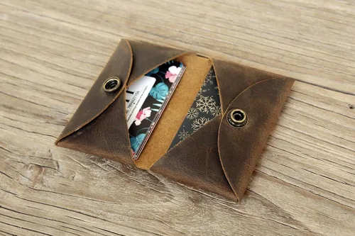 Vista 2 de Personalized distressed leather credit card holder casemen front pocket leather card walletleather business card case bag CH054HF