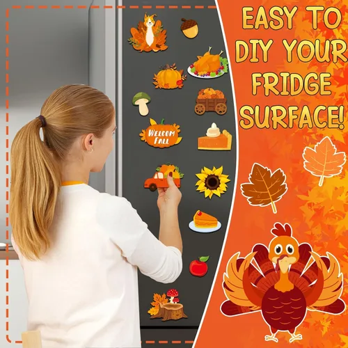 Vista 4 de 29 imanes de otoño para refrigerador, Día de Acción de Gracias, imán magnético para nevera, cosecha, otoño, decoración para buzón, casillero