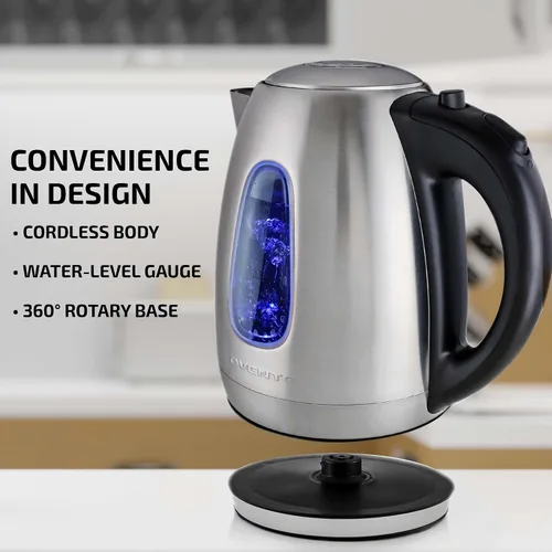 Vista 3 de OVENTE OVENTE Hervidor eléctrico agua caliente 1.7 litros de acero inoxidable portátil de 1100 vatios POTENCIA FÁCIL DE CALEFACCIÓN DE CALEFACTOR DE