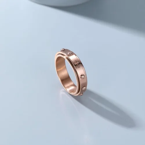 Vista 2 de Adreamz Anillo giratorio de 0.236 pulgadas para aliviar la ansiedad con cuentas Cruz Señor oración platanegroorooro rosa anillo de acero inoxidable
