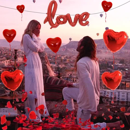 Vista 3 de 50 globos de látex de corazón rojo de 6 pulgadas, 10 globos de corazón rojo de 18 pulgadas, 1 globo de amor rojo de 42 pulgadas, kit de pétalos