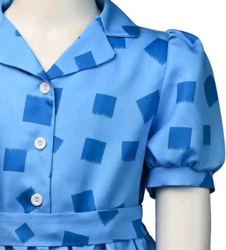 Vista 7 de Weixu Disfraz de Matilda de The Musical Cosplay para niñas, vestido azul con cinturón, manga corta, falda polo, traje de Halloween para niños