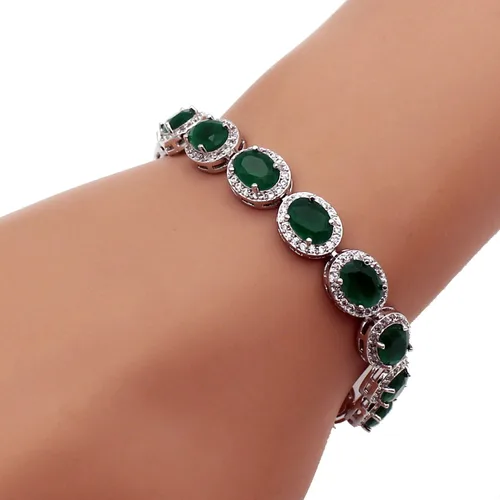 Vista 2 de Hermosa Pulsera de tenis ovalada para mujer, zafiro rubí, esmeralda, topacio blanco, plata, 7 pulgadas