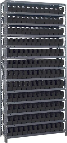 Vista 9 de Quantum QSBU-245BK Heavy Duty Shelving Unit with (7) Shelves and (24) QUS245 Black Bins for Garage Warehouse Storage Distribution 400 lb Load