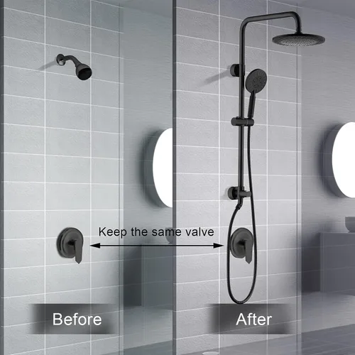 Vista 4 de BRIGHT SHOWERS Sistema de ducha, cabezal de ducha de lluvia de 9 pulgadas con ducha de mano de 3 funciones, combo de ducha doble y cable a juego