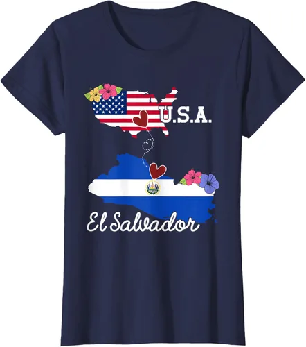 Vista 24 de Camiseta con la bandera salvadoreña de El Salvador de Estados Unidos para mujeres y hombres
