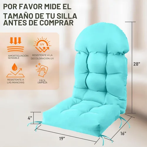 Vista 4 de FUNBERRY - Cojín para silla Adirondack, cojines gruesos y cómodos para mecedora, antideslizante, con protector contra decoloración, impermeable