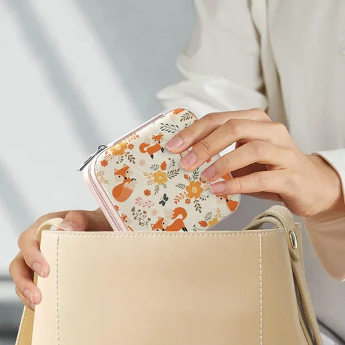 Vista 7 de ZZKKO Foxes - Joyero pequeño floral de viaje, joyería de cuero, organizador de viaje, mini cajas de almacenamiento portátiles para mujeres, anillos