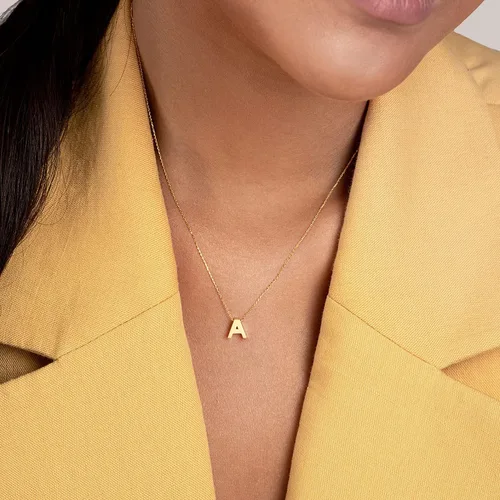 Vista 4 de Gelin 10K Solid Gold Initial Necklace for Women (A to Z All Letters)