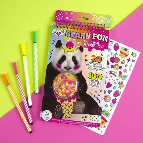 Vista 2 de Fashion Angels Photo-real Panda - Cartera compacta de bocetos para principiantes, bloc de bocetos de animales con fotos reales y calcomanías