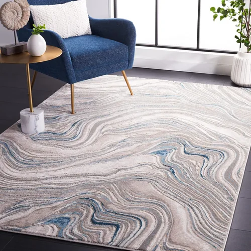 Vista 22 de SAFAVIEH Meadow Collection - Alfombra para pasillo, 2 x 7 pies, azul y gris, diseño abstracto moderno, no desprende pelusa y de fácil cuidado, ideal