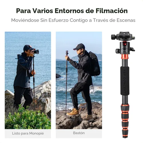 Vista 4 de K&F Concept Trípode de cámara de fibra de carbono de 60 pulgadas, monopie