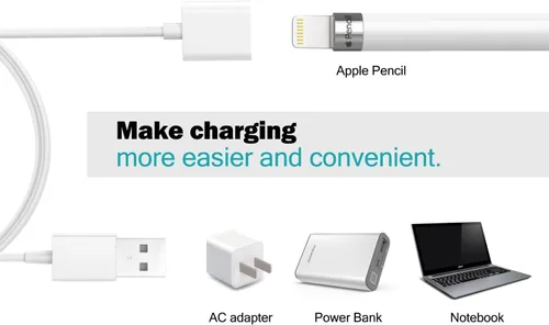 Vista 3 de MoKo Cable adaptador de carga compatible con Apple Pencil 1st, cargador de conector compatible con iPad Pro 12.9 10.5 9.7 / iPad Air 3 / iPad mini 5