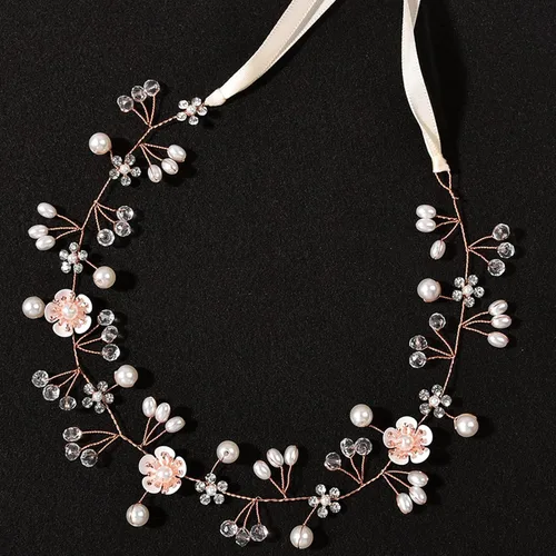 Vista 11 de Accesorios para el cabello de boda para niños, diadema de princesa, diadema de flores blancas, perla para niñas, linda banda para el pelo de boda