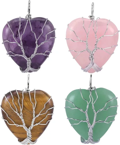 Vista 13 de TUMBEELLUWA 4 collares con colgante de piedra de cristal natural para mujer, colgantes de piedra de cuarzo curativo Reiki a granel con cadenas