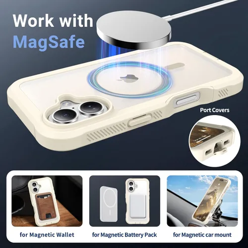 Vista 4 de Funda magnética para iPhone 17, protección resistente, color blanco antiguo